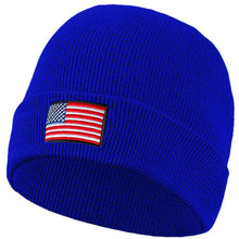 Load image into Gallery viewer, American Flag Embroidered Beanie Hat - Royal