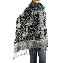 Load image into Gallery viewer, Women's Paisley Pashmina Scarf - Black Grey White