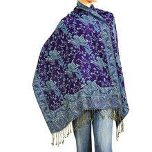 Load image into Gallery viewer, Women's Paisley Pashmina Scarf - Dark Purple Turquoise
