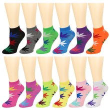 Load image into Gallery viewer, 12-Pack Multi-Color Leaves Women's Ankle Socks