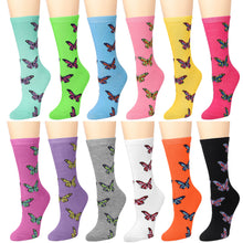 Load image into Gallery viewer, 12-Pack Women's Crew Socks - Butterfly