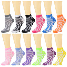 Load image into Gallery viewer, 12-Pack Striped Designed Women's Ankle Socks