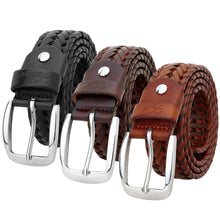 Load image into Gallery viewer, Men's Leather Braided Belt Stainless Steel Buckle 35mm 9011